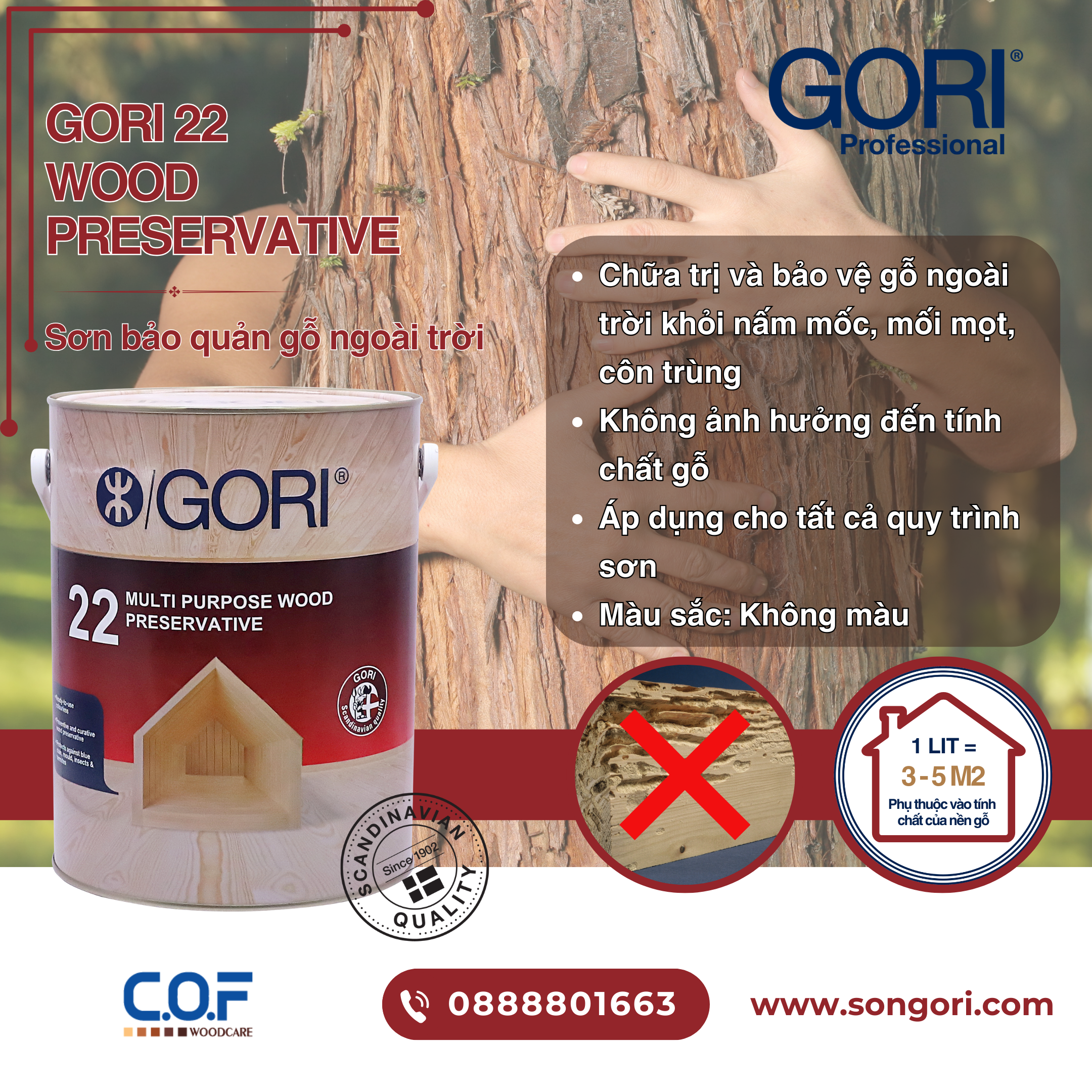 Sơn gỗ ngoài trời chống mối mọt Gori 22 Preservative